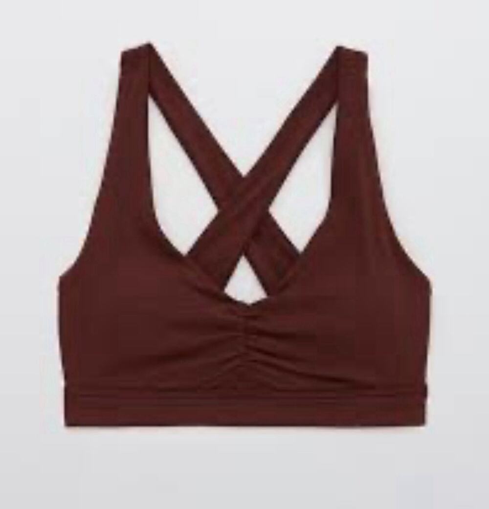 OFFLINE By Aerie Ruched Sports Bra Size Small Rust Red Low Impact Activewear